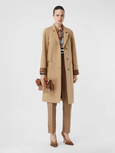 Shop Burberry Leather Trim Bonded Cotton Lab Coat In Biscuit