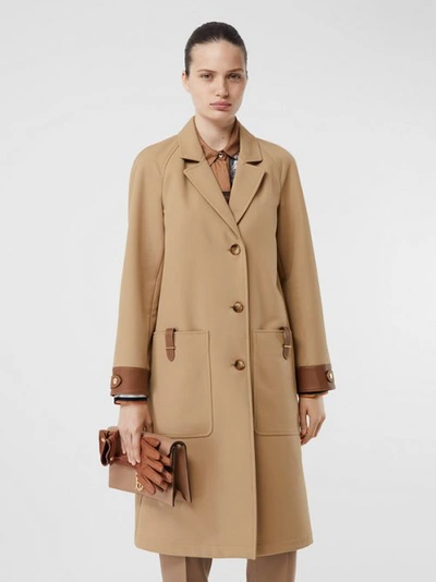 Shop Burberry Leather Trim Bonded Cotton Lab Coat In Biscuit