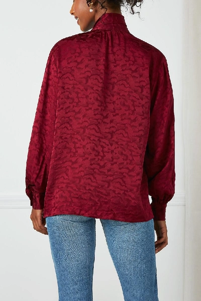 Pre-owned Saint Laurent 1980s Rive Gauche Maroon Silk Leopard Blouse