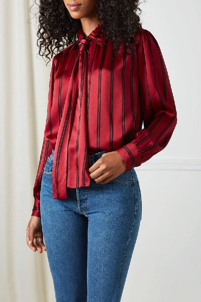 Pre-owned Saint Laurent 1980s Rive Gauche Merlot Striped Silk Blouse