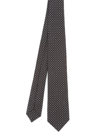 Shop Kiton Polka Dot Black Silk Tie