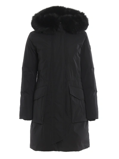 Shop Woolrich Military Parka Fur Trimmed Black Padded Coat