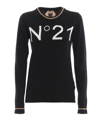 Shop N°21 N21 Intarsia Wool Crew Neck Sweater In Black