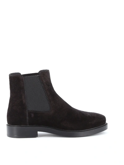 Shop Tod's Suede Pull On Ankle Boots In Black