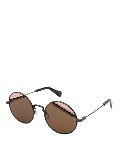 Shop Yohji Yamamoto Yy7029 Round Sunglasses In Brown