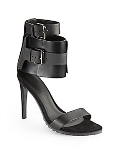 Tibi Riley Wide Ankle Strap Leather Sandals In Black