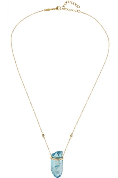 Shop Jacquie Aiche 14-karat Gold, Aquamarine And Diamond Necklace