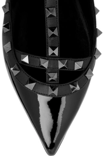Shop Valentino Studded Patent-leather Flats In Black