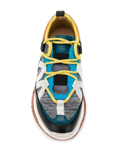 Shop Chloé Grey And Turquoise Blake Sneakers