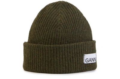 Shop Ganni Wool Hat In Grey