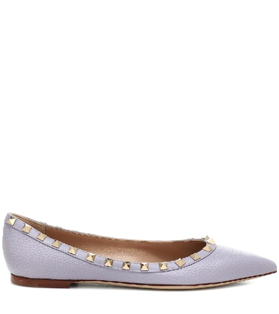 Shop Valentino Rockstud Leather Ballet Flats In Purple