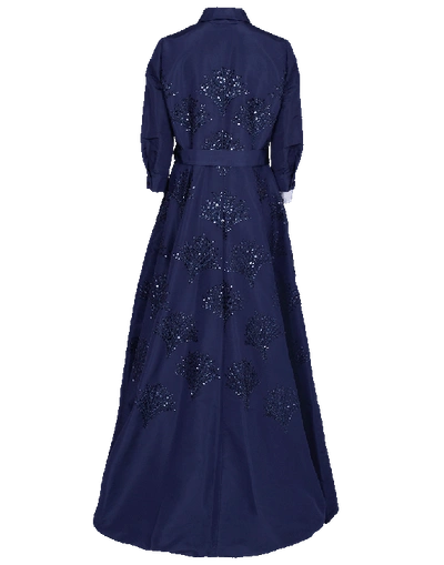 Shop Carolina Herrera Embroidered Belted Trench Gown In Sapphire