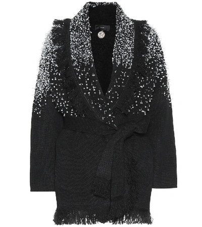 Shop Alanui Hoarfrost Wool And Cashmere Cardigan In Black