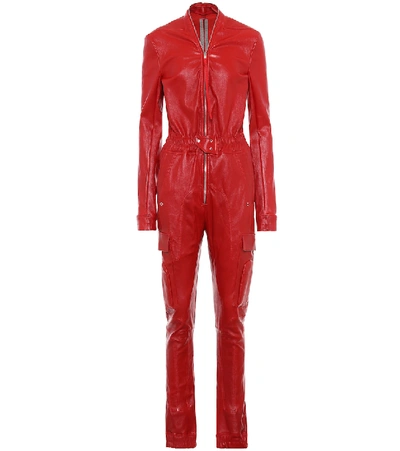 Shop Rick Owens Lillies Leather Jumpsuit In Red