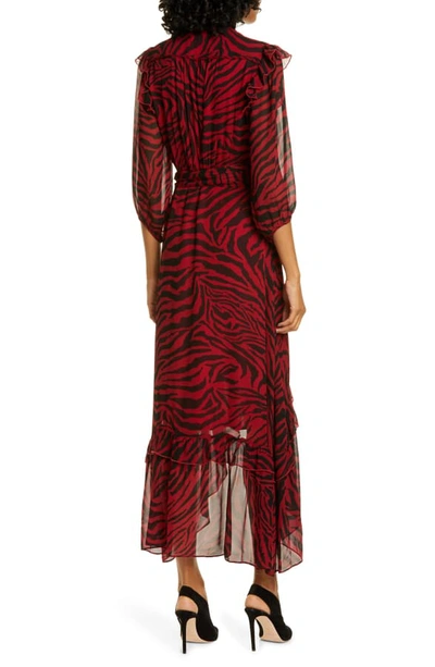 Shop Ba&sh Selena Animal Print Ruffle Detail Midi Wrap Dress In Red