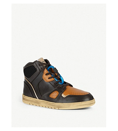 Shop Ales Grey Battalion High Top Leather Trainers In Brown