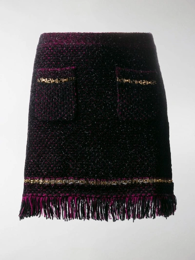 Shop Versace Metallic Threading Fringed Woven Skirt In Black