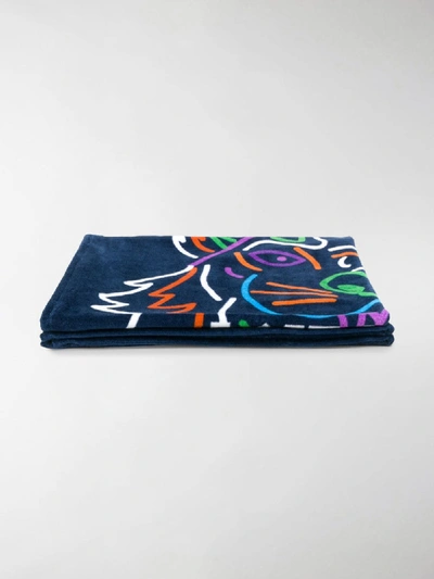 Shop Kenzo Tiger And Logo Beach Towel In Blue