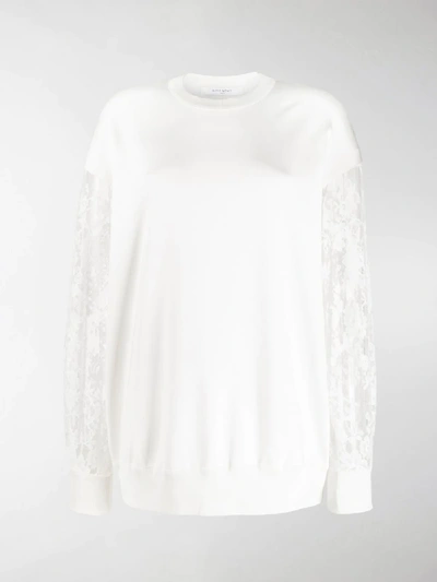 Shop Givenchy Lace Sleeve Sweatshirt In White