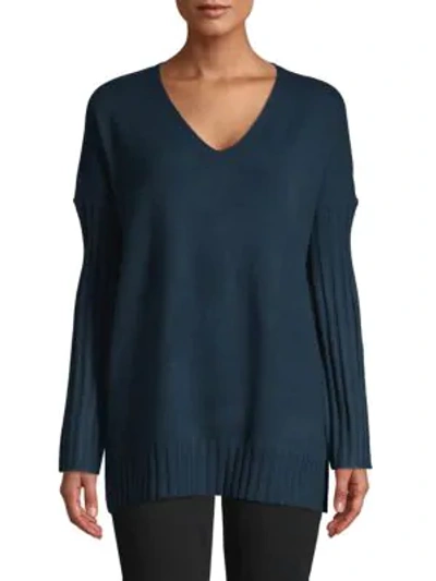 Shop French Connection Vhari Ribbed-sleeve Sweater In Navy