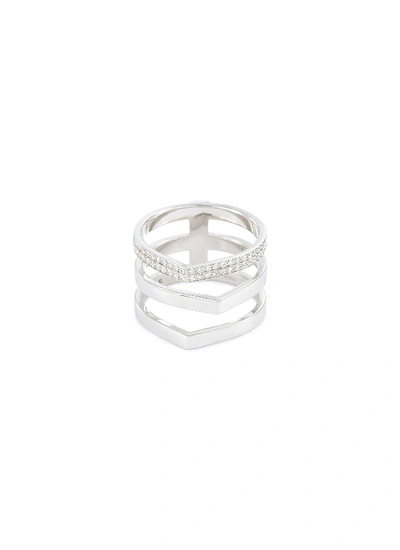 Shop Repossi 'antifer' Diamond 18k White Gold Three Row Ring In Metallic