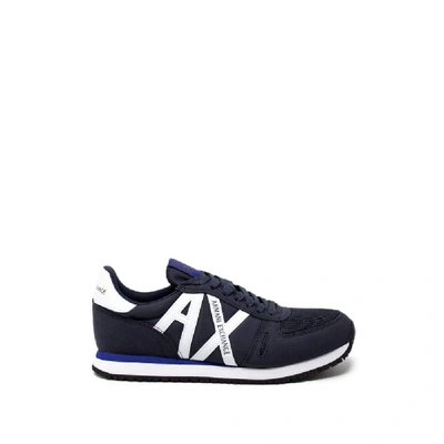 Shop Armani Exchange Blue Polyamide Sneakers