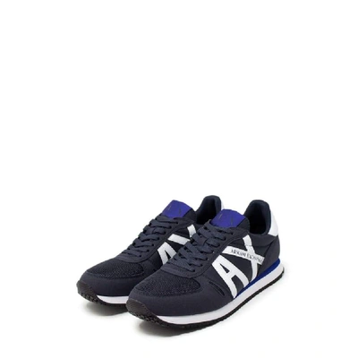 Shop Armani Exchange Blue Polyamide Sneakers