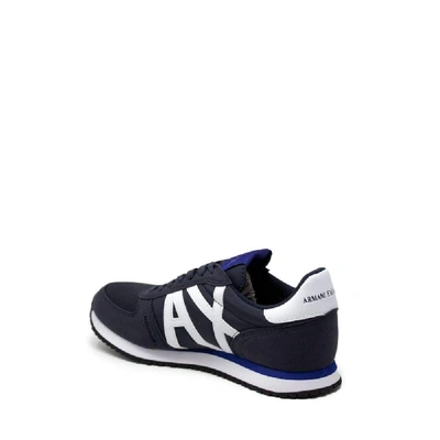 Shop Armani Exchange Blue Polyamide Sneakers