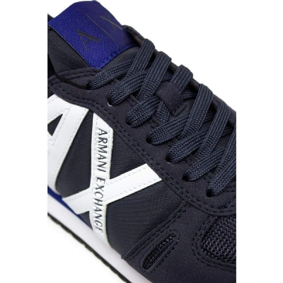 Shop Armani Exchange Blue Polyamide Sneakers