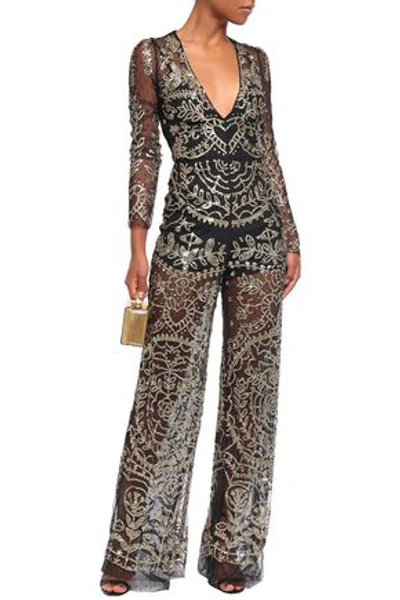 Shop Red Valentino Redvalentino Woman Layered Sequin-embellished Point D'esprit And Tulle Jumpsuit Black