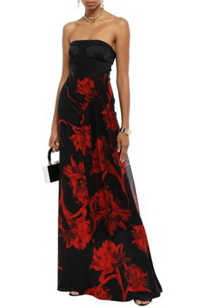 Shop Roberto Cavalli Woman Draped Floral-print Silk-georgette Maxi Skirt Black