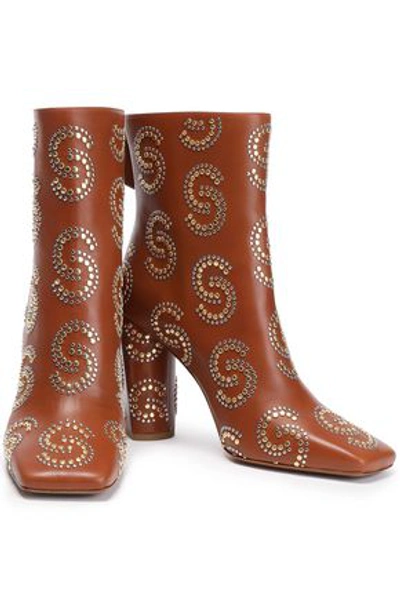Shop Roberto Cavalli Studded Leather Ankle Boots In Light Brown