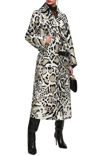 Shop Roberto Cavalli Woman Leather-trimmed Printed Felt Trench Coat Stone