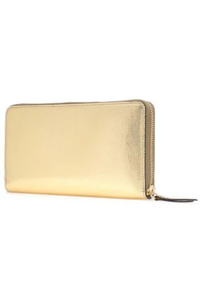 Shop Roberto Cavalli Woman Logo-embellished Metallic Cracked-leather Continental Wallet Gold