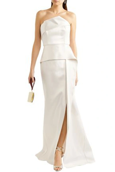 Shop Roland Mouret Addover Strapless Satin Gown In Ivory