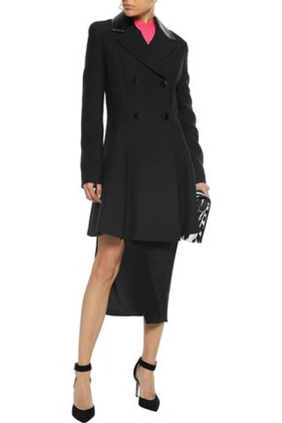 Shop Versace Woman Patent Leather-trimmed Wool And Silk-blend Coat Black