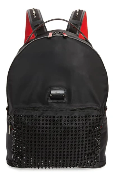 Shop Christian Louboutin Spiked Canvas Backpack - Black