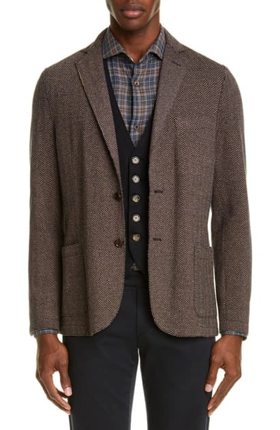 Shop Eleventy Slim Fit Herringbone Cotton Blend Sport Coat In Brown