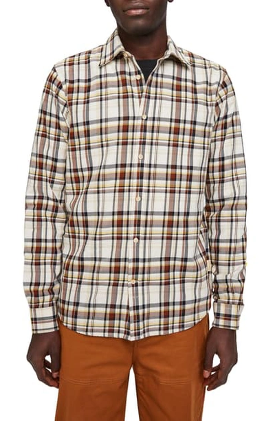 Shop Scotch & Soda Worker Slim Fit Plaid Button-up Shirt In Brown Multi