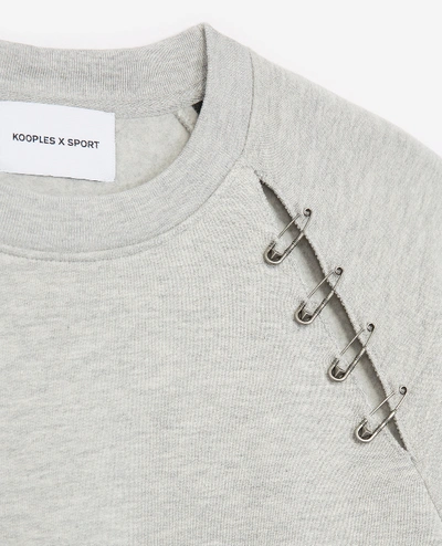 Shop The Kooples Sport Grey Sweatshirt With Opening And Pins In Gri