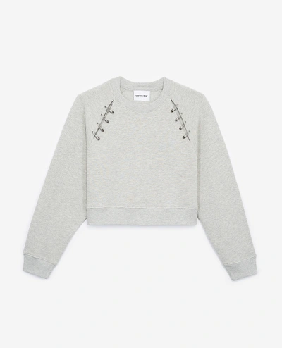 Shop The Kooples Sport Grey Sweatshirt With Opening And Pins In Gri