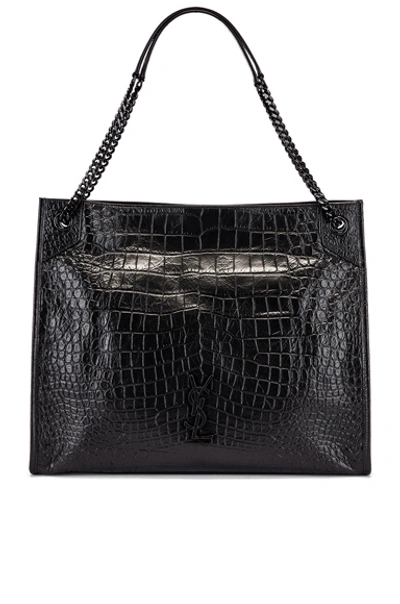 Shop Saint Laurent Niki Monogramme Croc Shoulder Bag In Black