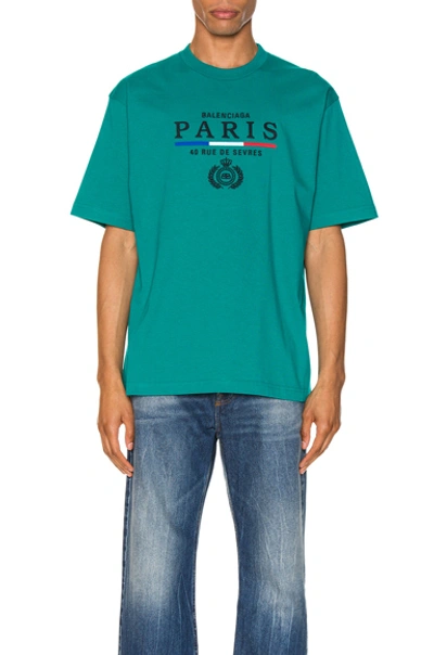 Shop Balenciaga Paris Flag Tee In Green In Emerald