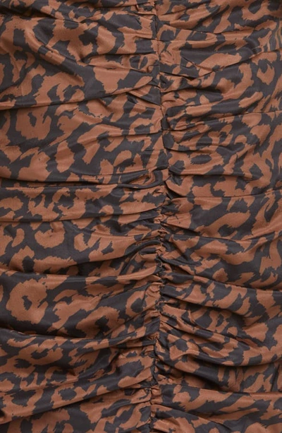 Shop Nicholas Ruched Puff Sleeve Minidress In Black Leopard Multi