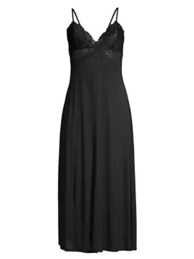 Shop Jonquil Women's Oliva Lace Trim Knit Nightgown In Black