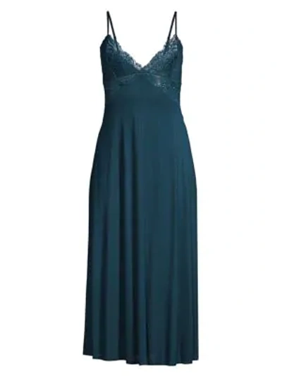 Shop Jonquil Women's Oliva Lace Trim Knit Nightgown In Teal