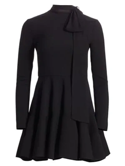 Shop Valentino Tieneck Wool-blend Fit-&-flare Dress In Black