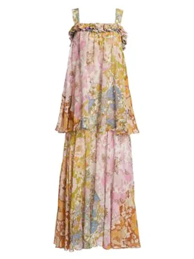 Shop Zimmermann Women's Super 8 Floral Tiered Silk-blend Maxi Dress