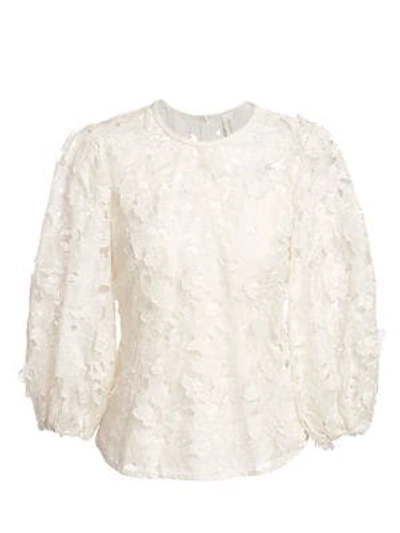 Shop Zimmermann Super 8 Lift Off Floral Lace Puff-sleeve Blouse In Ivory