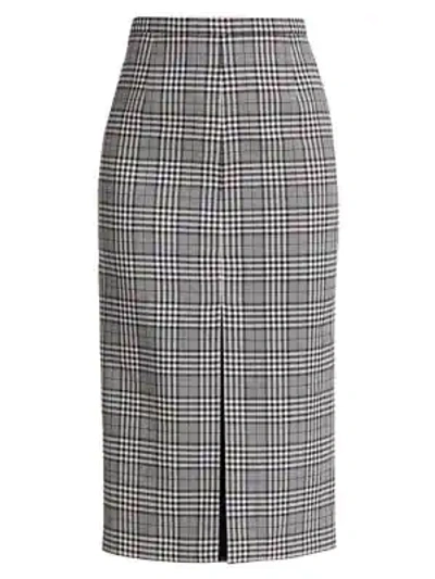 Shop Michael Kors Plaid Virgin Wool Pencil Skirt In Black White